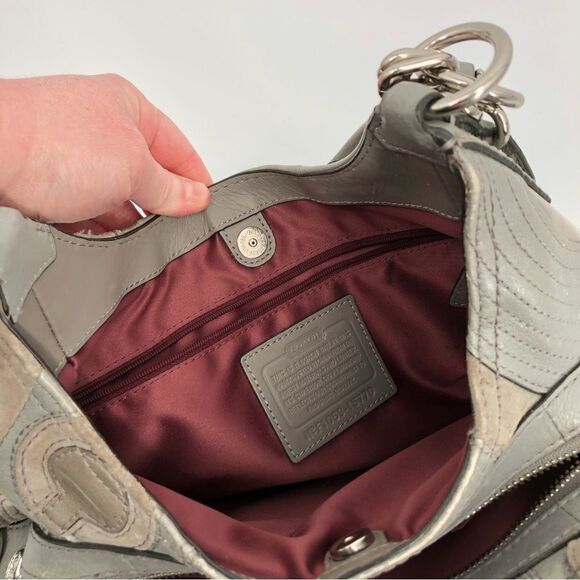Coach RARE Mia Inlaid C Maggie Hobo Bag #15770 Gray Silver Leather - Picture 11 of 16